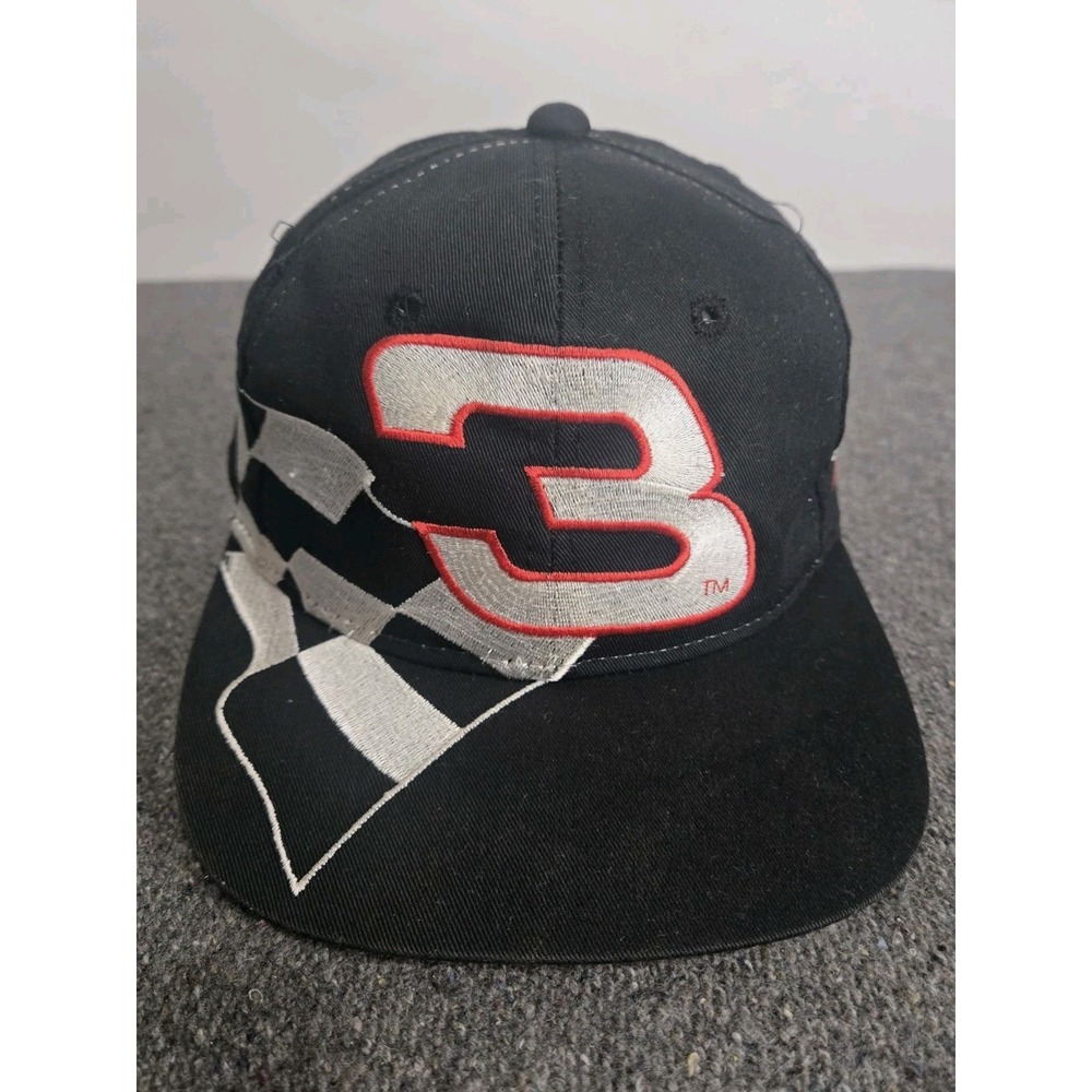 Vintage Y2k Dale Earnhardt Hat Cap Black Large Flag Chase Authentics Nascar Gm
